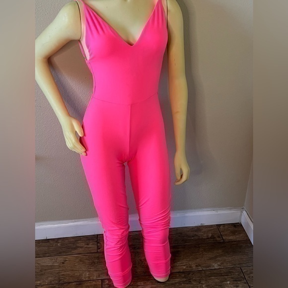 Pants - Boutique Neon Bright Pink Jumpsuit Spaghetti Straps Scrunch Butt XS S M OS